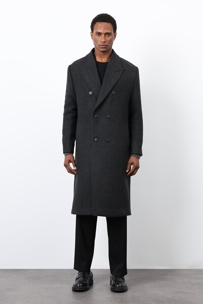 Antioch Anthracite Wool Blended Double Breasted Men's Coat