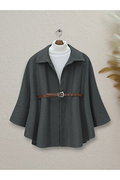 Modamorfo Buttoned at the Shoulder, Belted at the Waist, Cashmere Poncho - Smoked