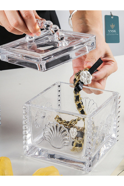 YNSK Luxury |   Shell |   Decorative Glass Storage Box / Jewelry Box with Lid Seashell Embossed