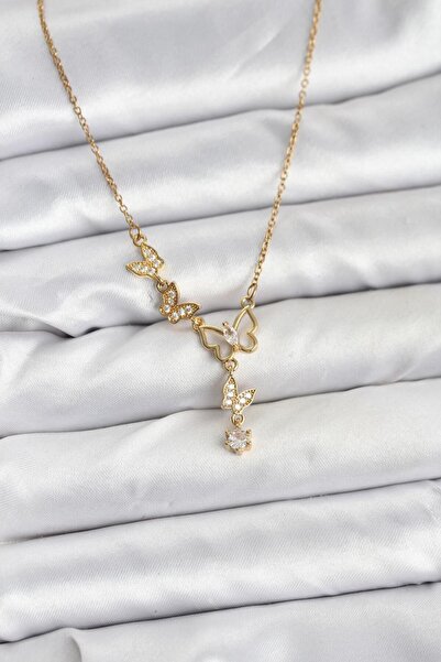 N!da Jewelry قلادة فراشة متدلية من حجر الزركون الفولاذي
