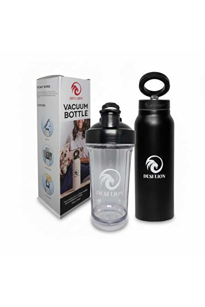 DESI LION 2-in-1 Set 500ml Protein Shaker + 710ml Water Bottle with Magnetic Phone Holder | Stainless Steel