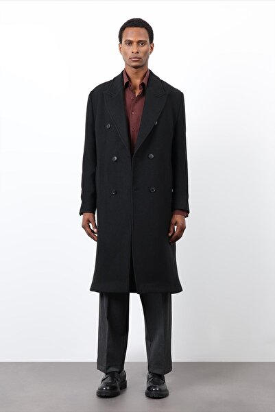 Antioch Black Wool Blended Double Breasted Men's Coat