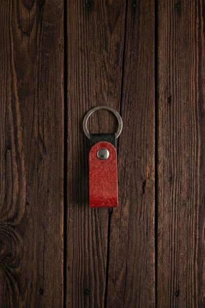 pepuza Hakiki Deri Çift Renkli Mini Anahtarlık - Kırmızı