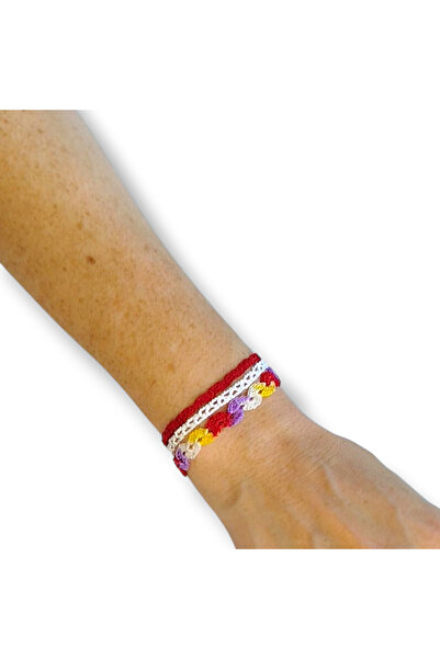 STE El Yapımı Özel Tasarım Üçlü Bileklik Seti - Dantel Örgü