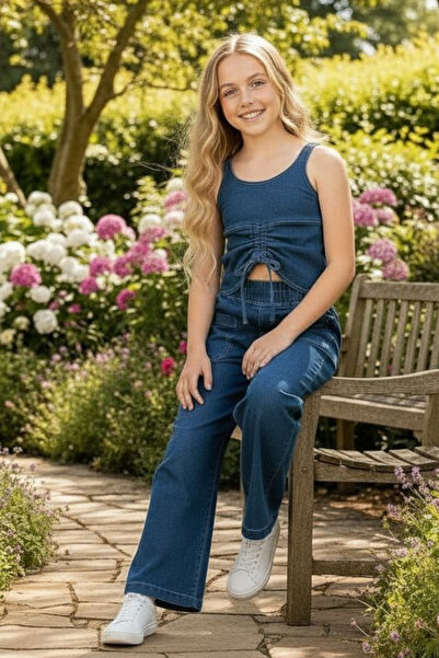 ELAFOR material elastic Pantaloni largi din denim + Set pentru fete cu bustieră