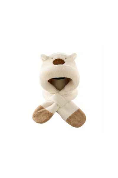 VeliumCraft Unisex hat and scarf, VeliumCraft, 2-in-1, teddy bear pattern, fluffy, white