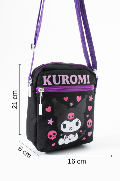 Sona Park Kuromi Children's Shoulder Bag – 3 Compartments – Waterproof Fabric (21×16×6 cm)