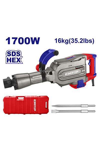 EMTOP Ciocan Demolator HEX, 1700 W, 45 J, 2 Dălți, Cutie De Transport