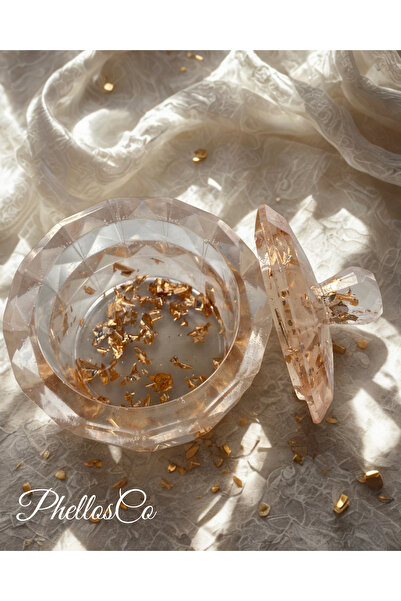 Phellos Resin Decorative Box with Gold Detailing |   Jewelry, Candle, Candy, Buckle and Button Storage Box,