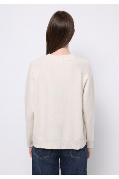 Colin's Relaxed Fit Round Neck Printed Women's Ecru Sweater