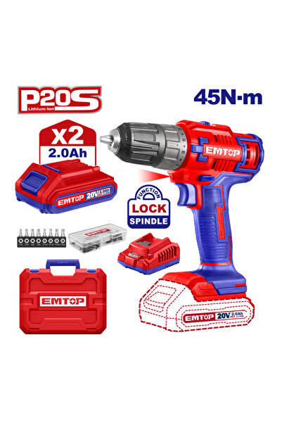 EMTOP Mașină De Găurit Și Înșurubat Cu 2 Acumulatori 2.0 Ah – ECDL200528,