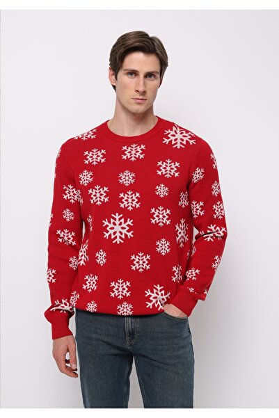 Colin's Regular Fit Round Neck Jacquard Men's Red Sweater