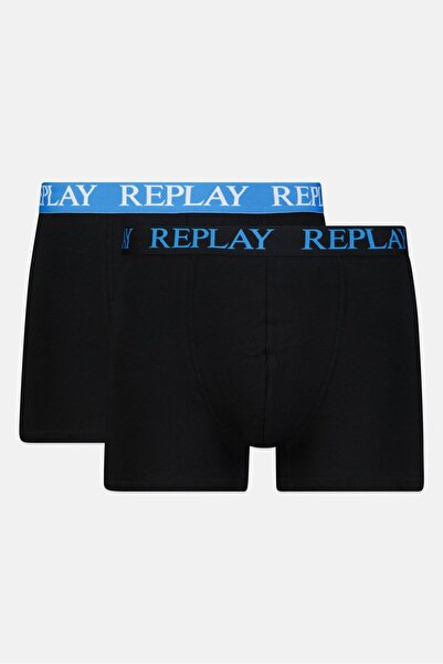 Replay Men 2 Pack Brand Logo Boxer Brief, Black