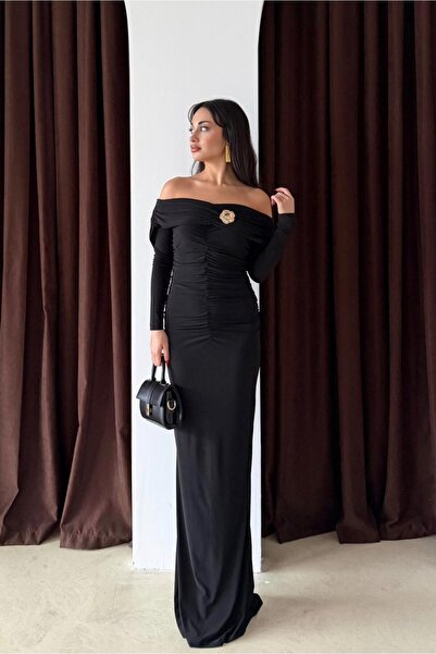 MEECY Madonna Collar Buckle Detailed Maxi Length Dress