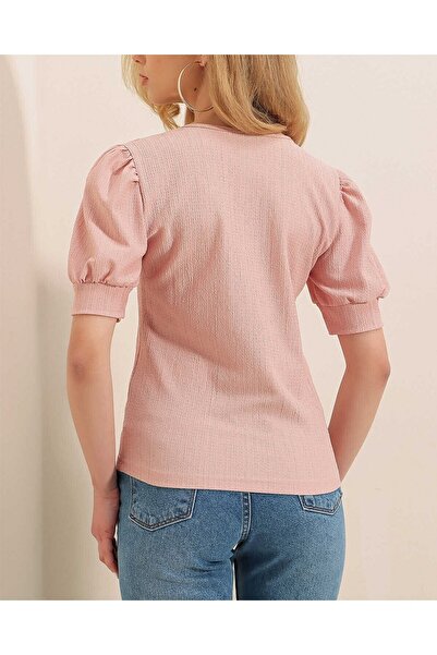 Modamorfo 0409 Πλεκτή Μπλούζα με Τετράγωνο Γιακά - Πούδρα