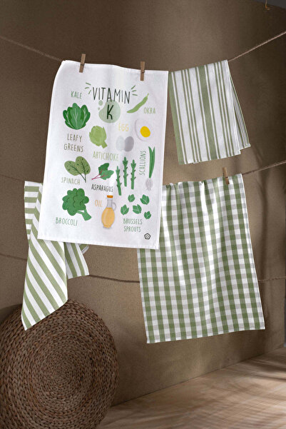 OKRA HOME VITAMIN K, %100 PAMUK, 4’LÜ MUTFAK HAVLUSU SETİ