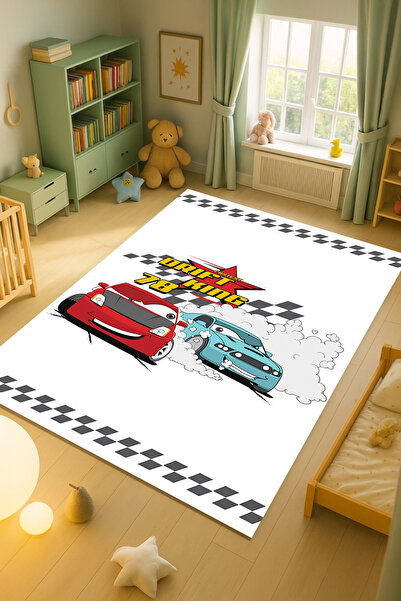 Kessy Home Studio Drift King Araba Desenli Eğlenceli Oyun Halısı Yıkanabilir ...