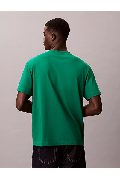 Calvin Klein Men's Regular Fit Round Neck Chest Ck Logo Cotton Short Sleeve Green T-Shirt Lv04Rc275G-2Es