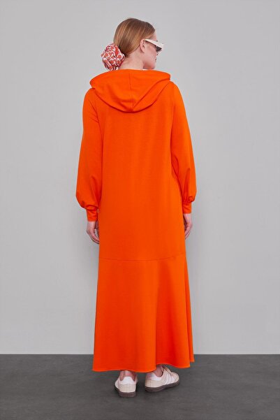 Levidor Orange Hooded Dress with Hidden Pocket Detail