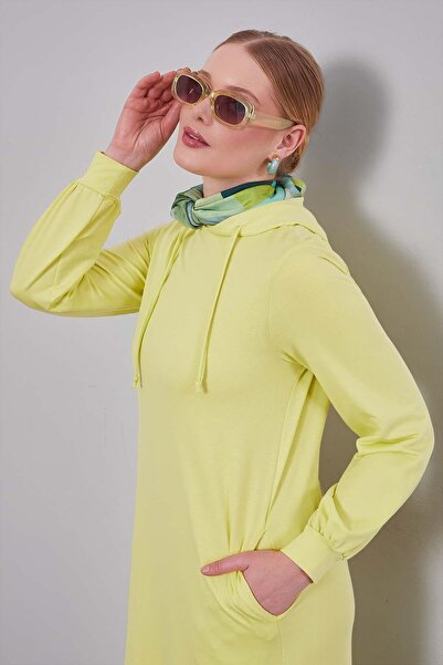 Levidor Water Green Hooded Dress with Hidden Pocket Detail