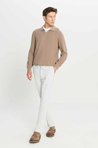 ALTINYILDIZ CLASSICS Pulover pentru bărbați, din bumbac, bej, cu potrivire standard, normală, croială cu guler polo, tricotaj jacquard