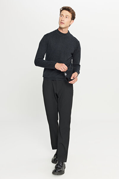 ALTINYILDIZ CLASSICS Men's Anthracite-Melange Wool Standard Fit Regular Cut Half Turtleneck Knitwear Sweater