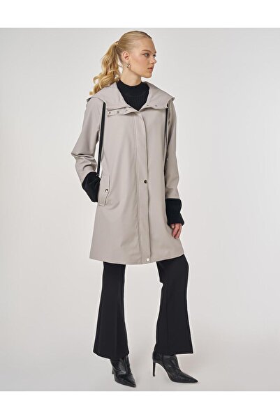 Kayra Velvet Paneled Hooded Cap Gray