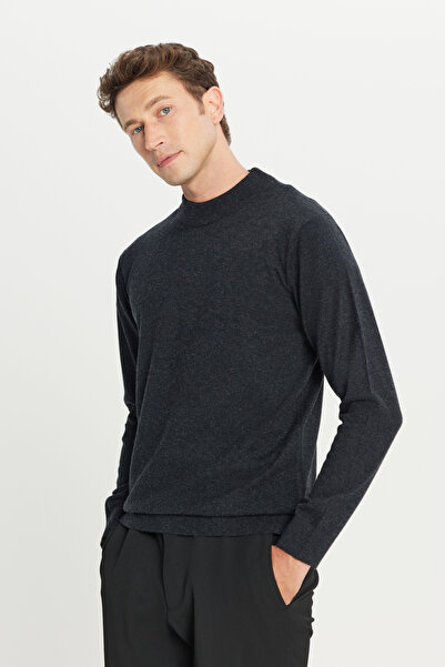 ALTINYILDIZ CLASSICS Men's Anthracite-Melange Wool Standard Fit Regular Cut Half Turtleneck Knitwear Sweater