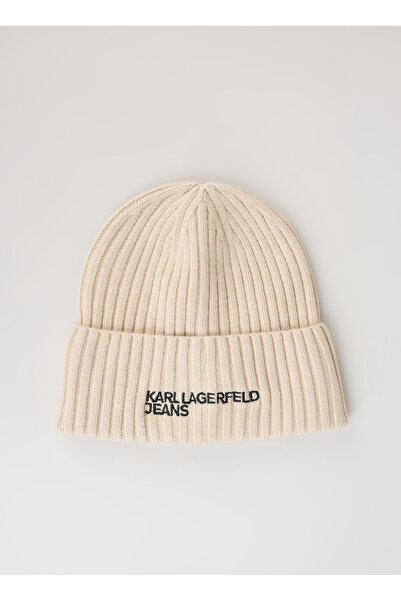Karl Lagerfeld Jeans Krem Erkek Bere 245D3405_ESSENTIAL LOGO BEANIE