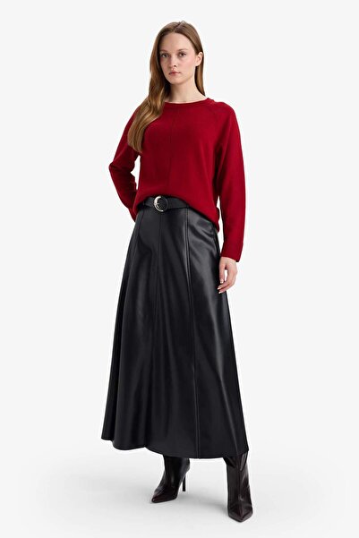 DeFacto Φούστα μίντι από συνθετικό δέρμα σε γραμμή Α G6663AX25WN