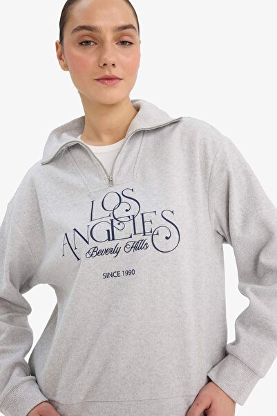 DeFacto Regular Fit Half Zip Printed Sweatshirt G6692Ax25Wn