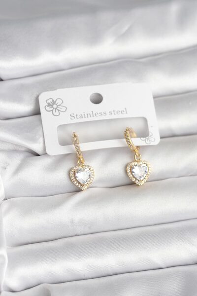 norsary Brass Gold Color Zircon Stone Heart Model Women's Earrings