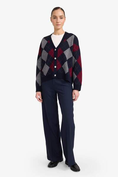 DeFacto Regular Fit V Neck Baklava Patterned Buttoned Knitwear Cardigan G6655Ax25Wn