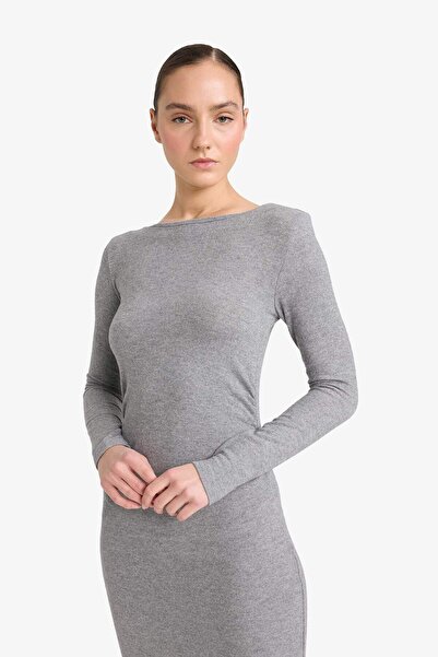 DeFacto Φόρεμα με μακρυμάνικο χτενισμένο βαμβακερό λαιμόκοψη G6952AX25WN