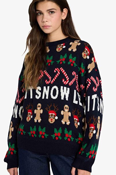 DeFacto Christmas Themed Regular Fit Crew Neck Knitwear Sweater F4386Ax25Cw