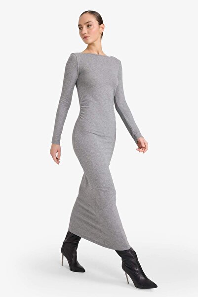 DeFacto Φόρεμα με μακρυμάνικο χτενισμένο βαμβακερό λαιμόκοψη G6952AX25WN