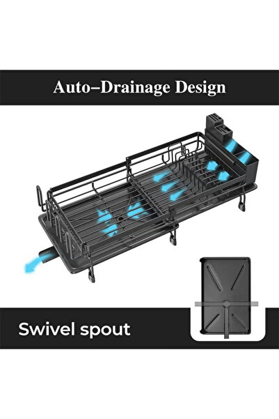 Generic Expandable dish drying rack with drainage tray, rust-resistant dish rack