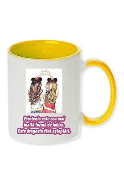 CRD PRINT Personalized Ceramic Mug 'Friendship is the Highest Form of Love', 330 ml, Yellow Handle & Interior