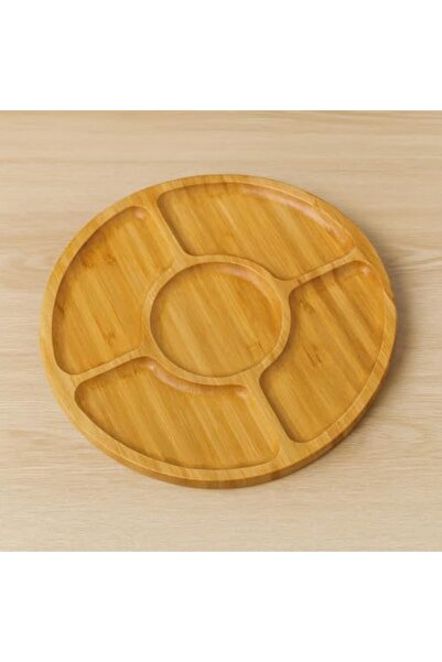 STOREMAX Doğal Bambu 5 Bölmeli Sunumluk Tabak | Kahvaltılık, Kuruyemişlik, Me...