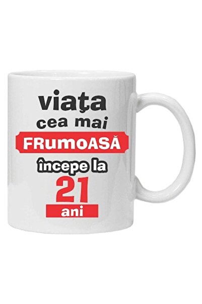 CRD PRINT Personalized mug 'Beautiful life begins at...', 21 years, CRD PRINT, 330ml, white