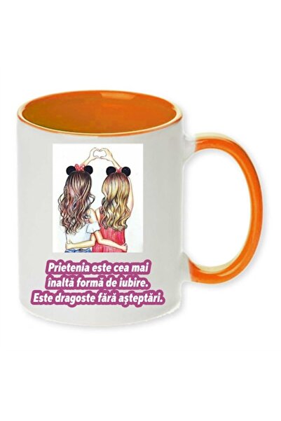 CRD PRINT Personalized mug with print 'Friendship is the highest form of love', ceramic, 330 ml, orange handle