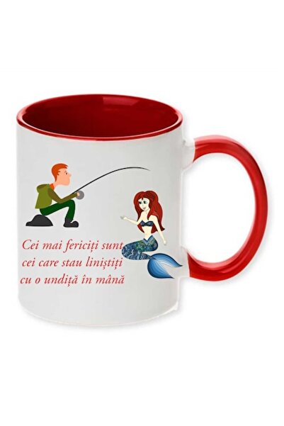 CRD PRINT Personalized mug for fishermen — 'The happiest are those who sit quietly with a fishing rod' (Red,