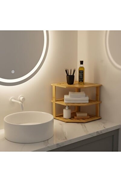 STOREMAX 3 Katlı Doğal Bambu Köşe Rafı - Tezgah Üstü Mutfak ve Banyo Düzenley...
