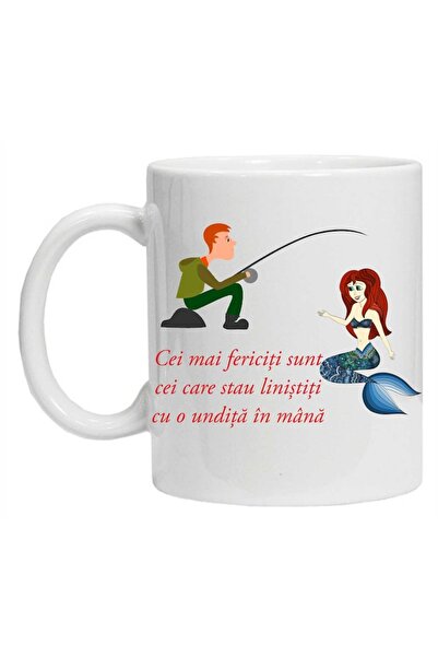 CRD PRINT Personalized fisherman mug – 'The happiest are those who sit with a rod in hand' (White, 330 ml)