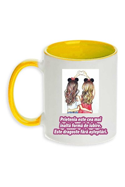 CRD PRINT Personalized Ceramic Mug 'Friendship is the Highest Form of Love', 330 ml, Yellow Handle & Interior