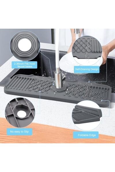 STOREMAX Musluk pedleri, 43x15 cm Silikon Musluk Matı, Mutfak Lavabosu Sıçram...