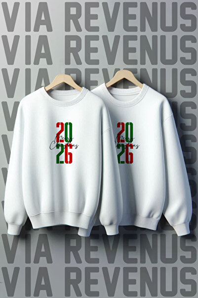 Vordevia 2026 Merry Christmas New Year Printed Crew Neck 3 Thread Ş Fleece-Lined Lover Combination Sweatshirt