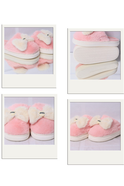 Miu Miu Papuci de damă cu blană moale și fundă elegantă - Calzi, confortabili și antiderapanți, roz, 36-37