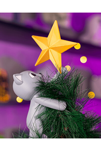 HaBu Lab Christmas Tree Topper – 3D Printed Starry Cat Decor