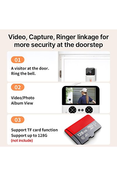 Generic Wireless Video Doorbell Camera 4.3 Inch Screen Night Vision 2 Way Audio Rechargeable Home Security